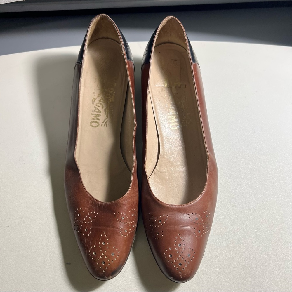 Vintage Salvatore Ferragamo Brown/Black 1” heels Sz 8.5AA